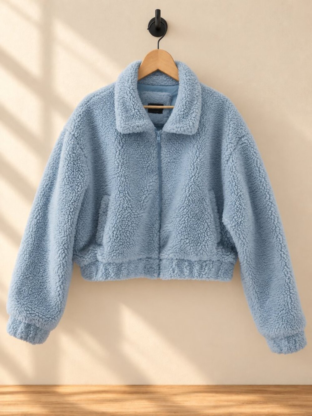 Streetwear Society, Cropped Sherpa Jacket, Powder Blue, Women’s XL